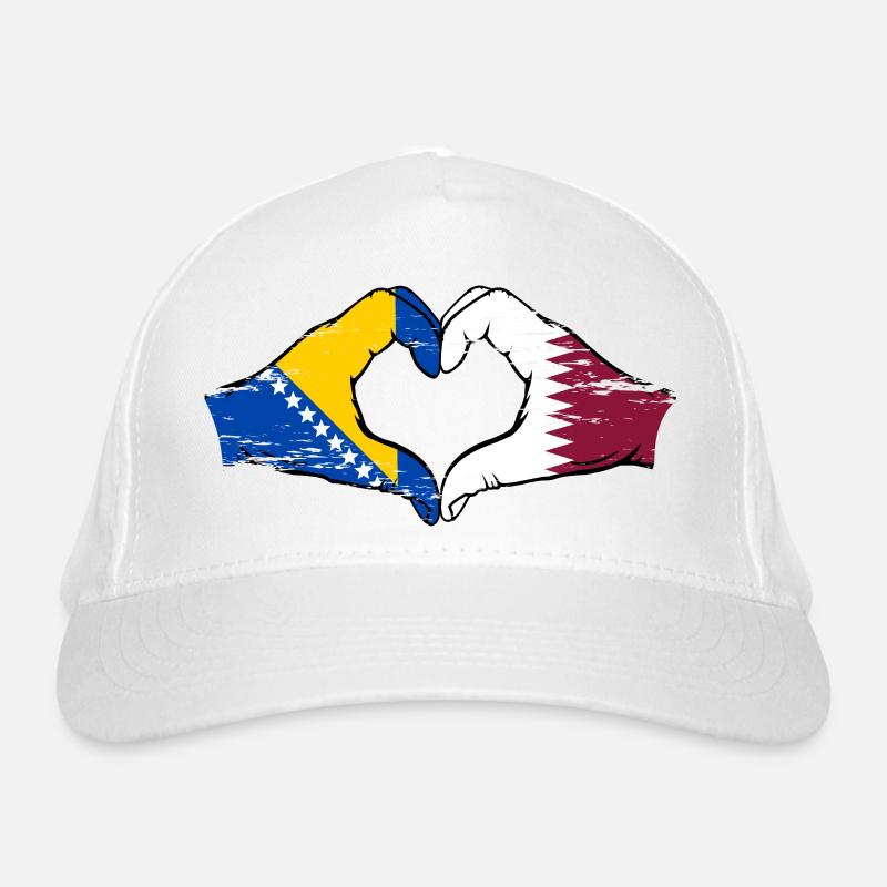 Bosnie Qatar drapeau mains forme coeur utilisé Casquette classique bio