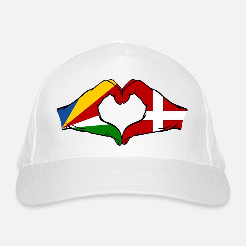 Seychelles Danemark Drapeau Mains Coeur Forme Casquette classique bio