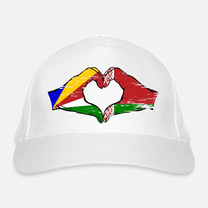 Seychelles Belarus Flag Hands Heart Shape Used Organic Baseball Cap
