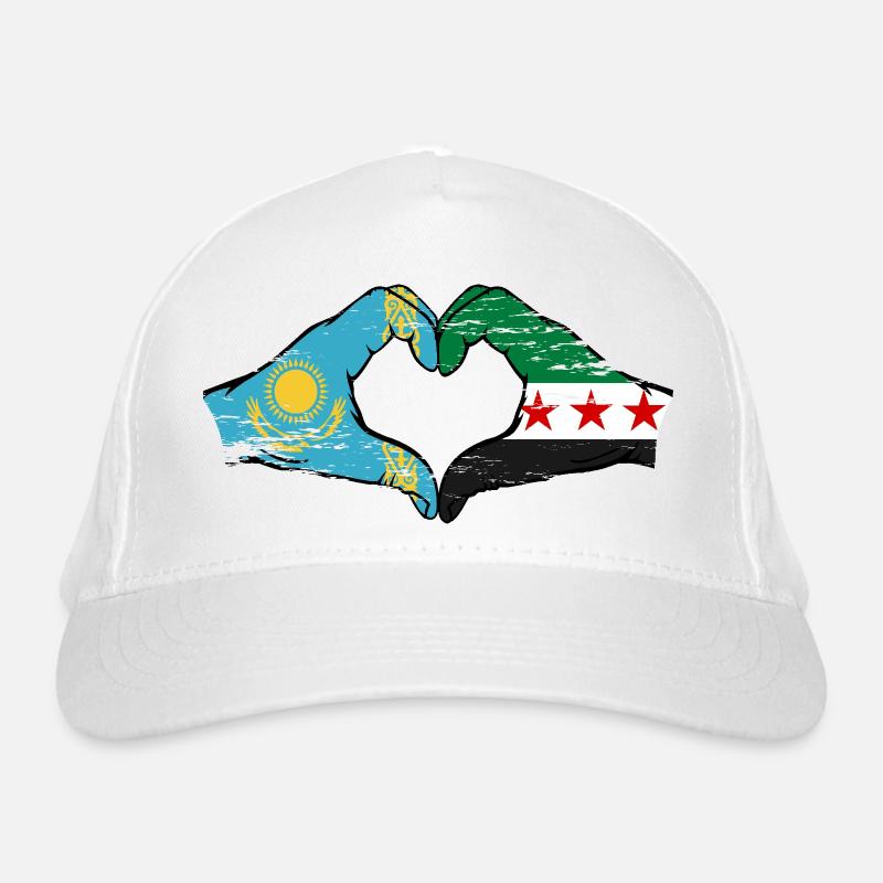 Kazakhstan Syria Flag Hands Heart Shape Used Organic Baseball Cap