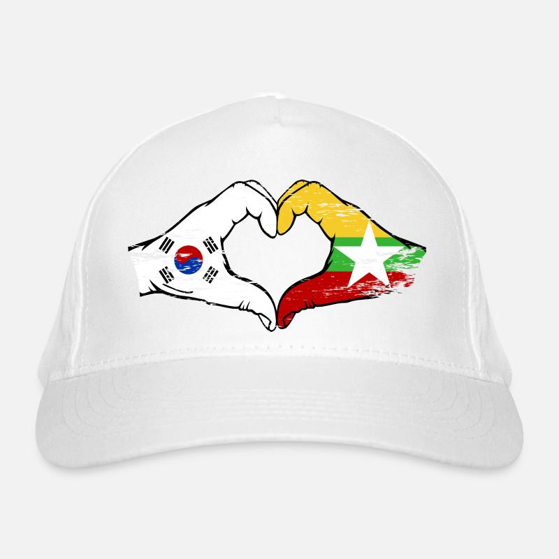 Corée du Sud Myanmar drapeau mains forme de coeur utilisé Casquette classique bio