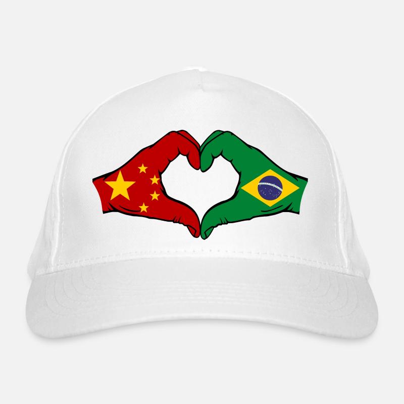Chine Brésil Drapeau Mains Coeur Forme Casquette classique bio