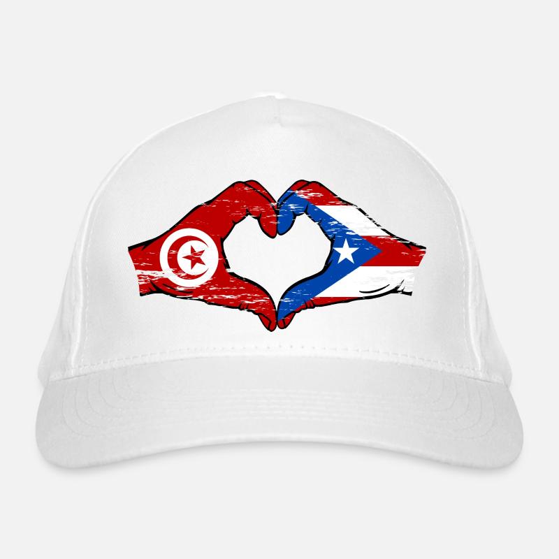 Tunisia Puerto Rico Flag Hands Heart Shape Used Organic Baseball Cap