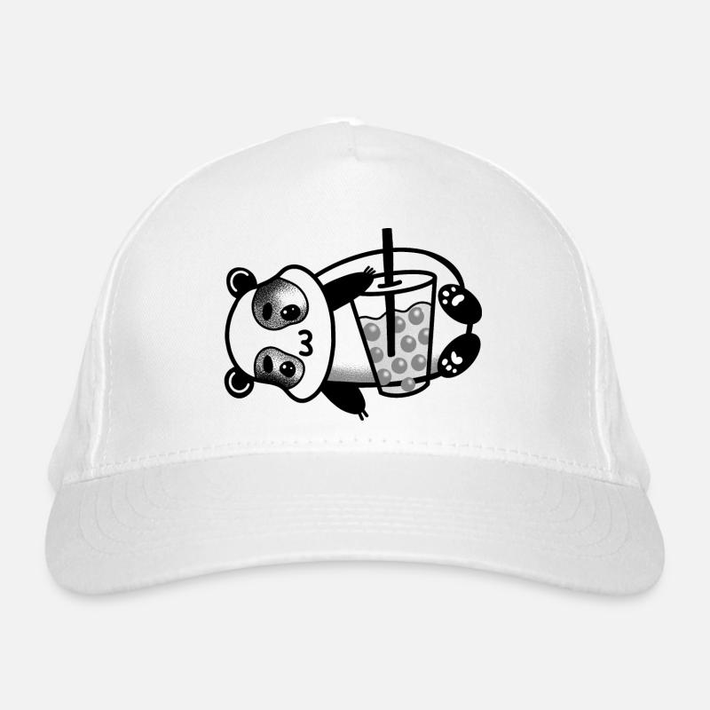Panda laying down with a Bubble Tea Organic Baseball Cap