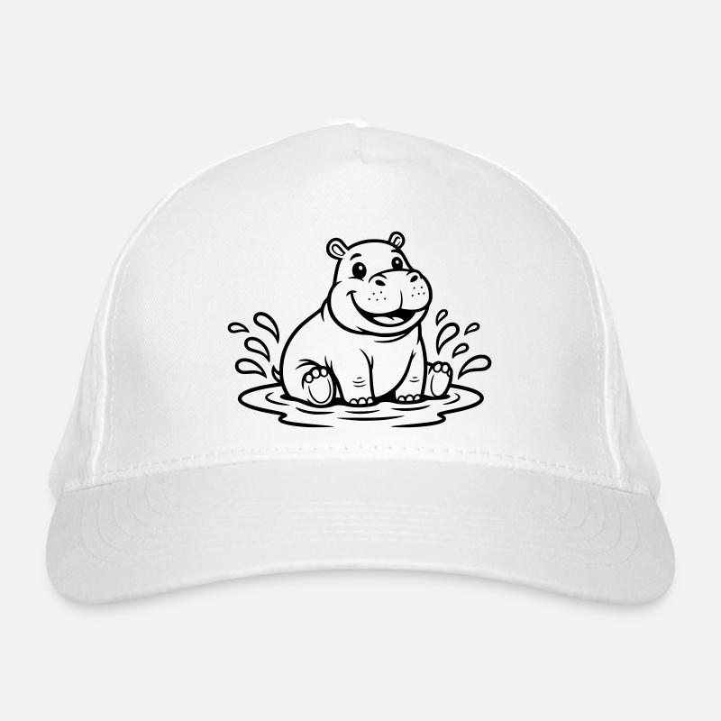 Cute Hippo Baby in Water Comic Vector Organic Baseball Cap