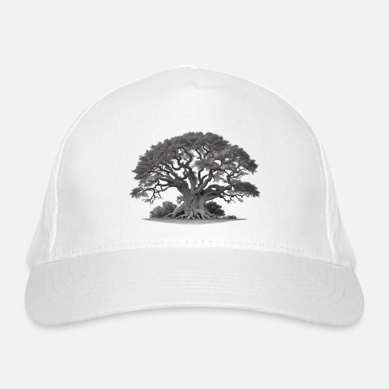 Alter Baum Eiche mit Wurzeln und vielen Ästen Bio-Baseballkappe