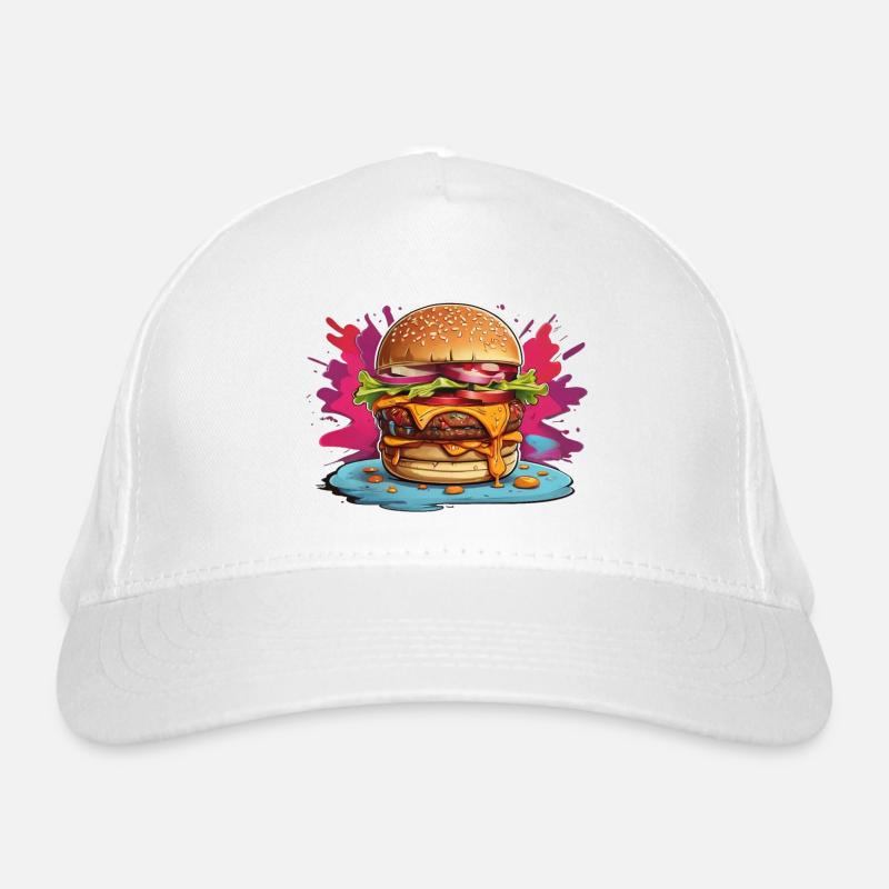 Cheeseburger mit poppigem Farbklecks Bio-Baseballkappe