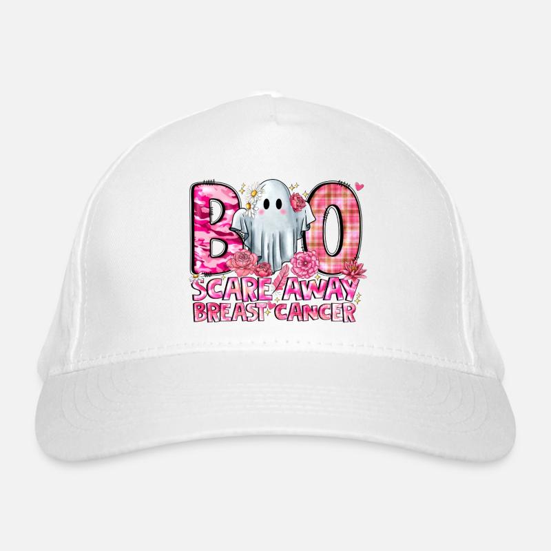 Boo verscheucht Brustkrebs - Bio-Baseballkappe - Weiß