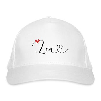 Lea Name Vorname Kalligrafieherz - Bio-Baseballkappe - Weiß - Vorne