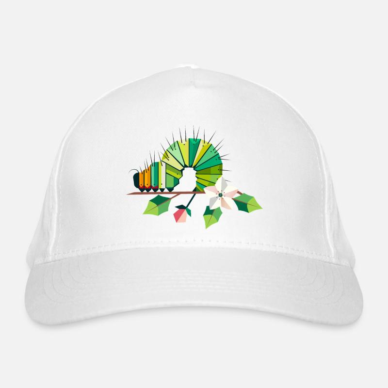 Chenille dans des tons verts vifs sur une branche de fleur Casquette classique bio