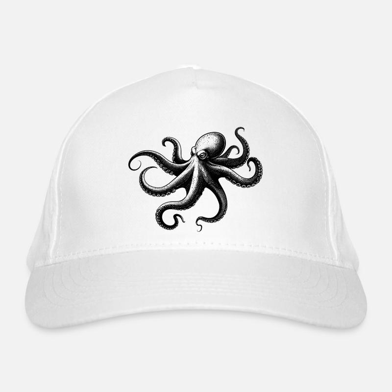 Oktopus in Monochrom - Bio-Baseballkappe - Weiß