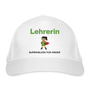 Lehrerin – Superheldin für Kinder - Bio-Baseballkappe - Weiß - Vorne