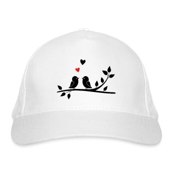 Die Liebe zweier Vögel auf einem minimalistischen Ast - Bio-Baseballkappe - Weiß - Vorne