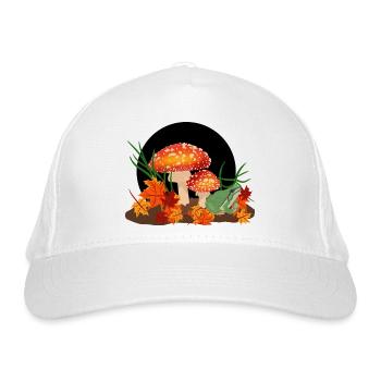 Pilze und Frosch - Bio-Baseballkappe - Weiß - Vorne