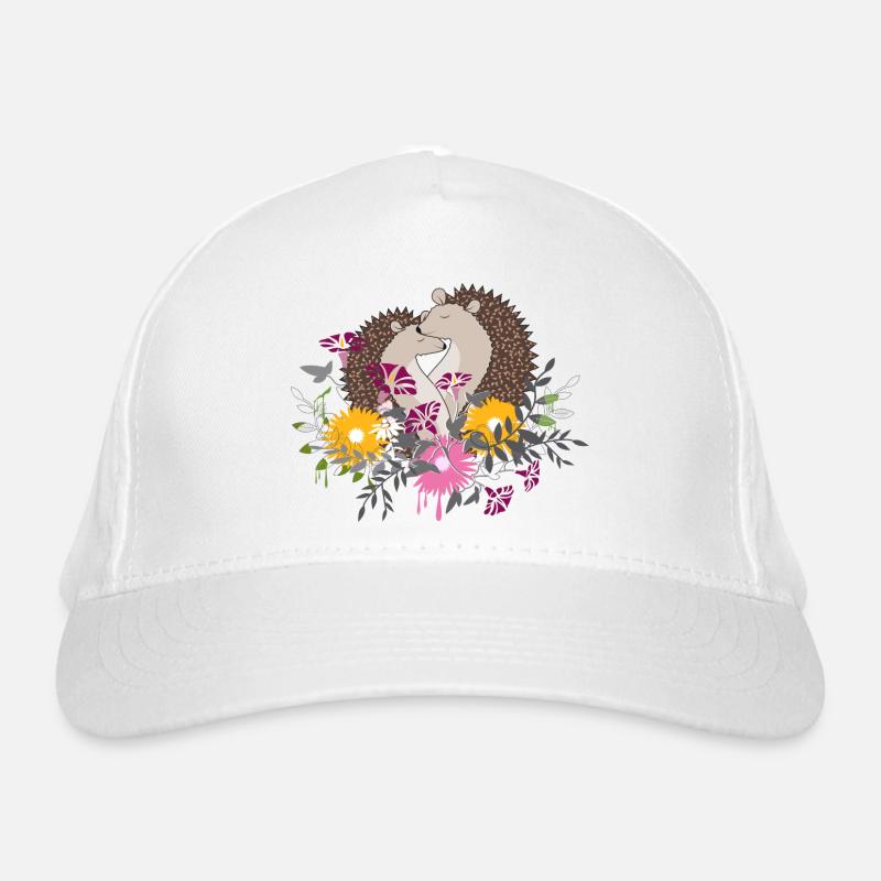 Two small hedgehogs sit together in the flower bed Organic Baseball Cap