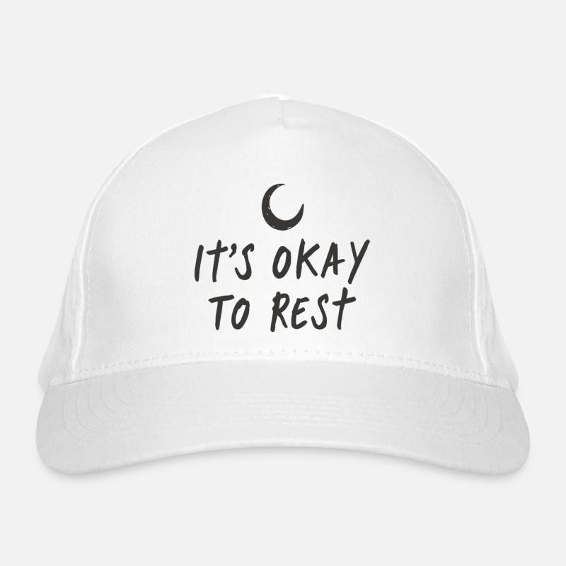 It's Okay to Rest Crescent Moon Lettering Organic Baseball Cap