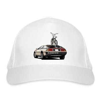 Delorean mit Oldschool 80er Jahre BMX auf dem Heck - Bio-Baseballkappe - Weiß - Vorne