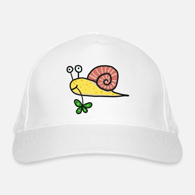 Snail with lucky clover - Organic Baseball Cap - white