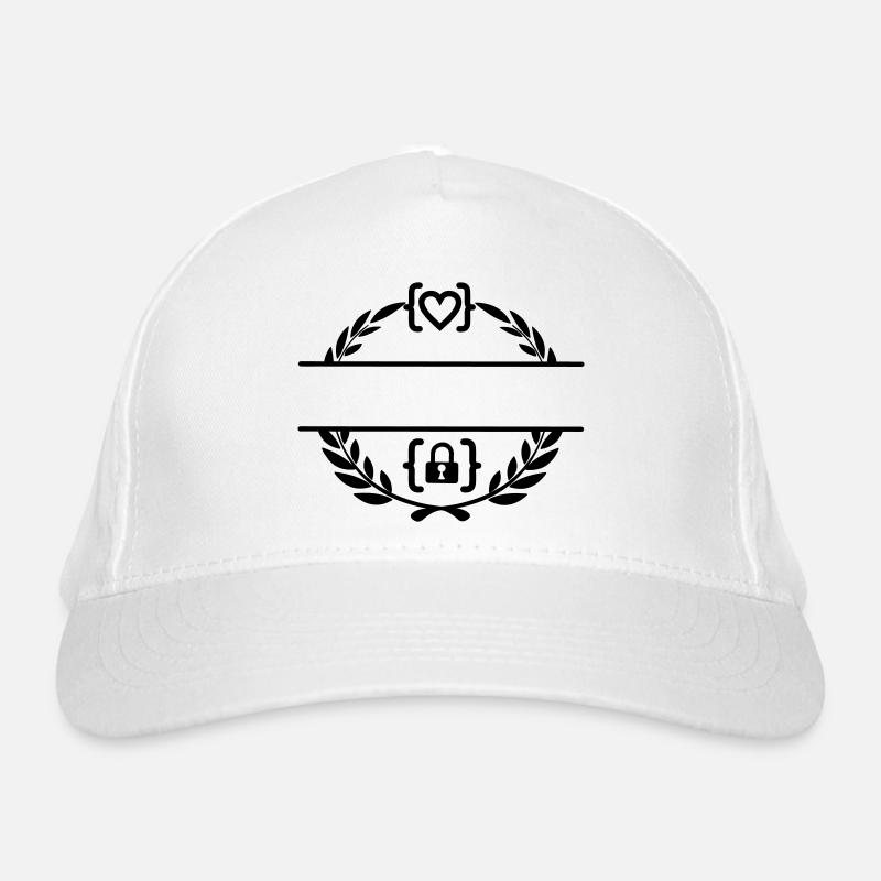 Code mit Herz und Code mit Schloss in Lorbeerkranz m Bio-Baseballkappe