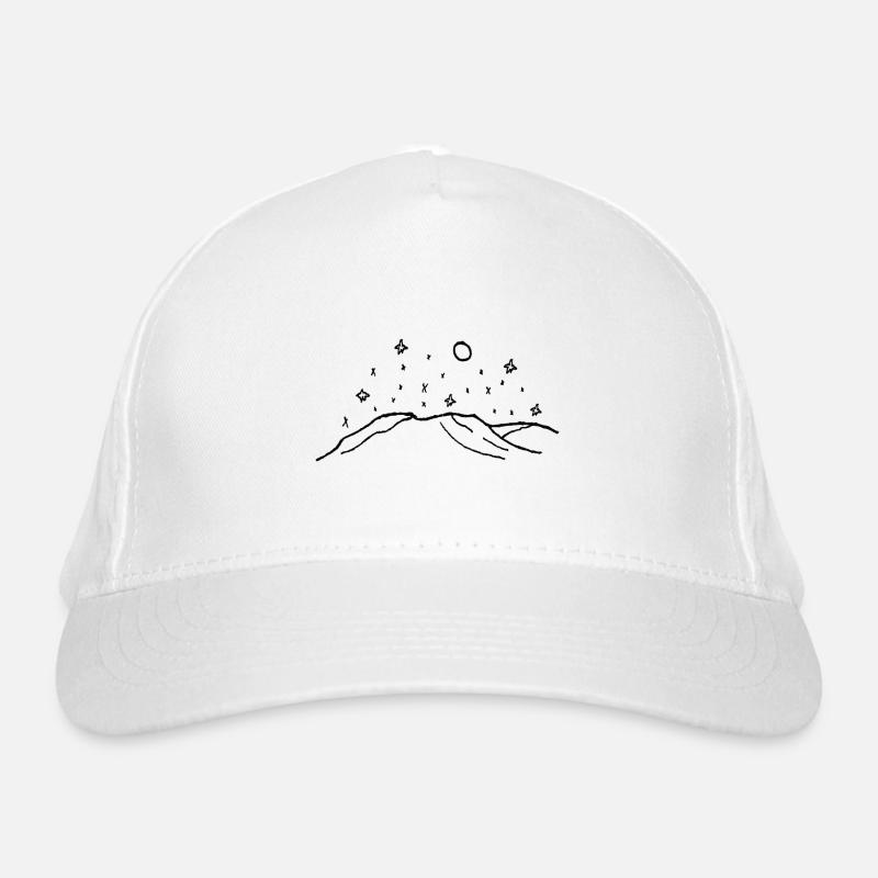 Mountains with Stars and Full Moon Drawing Organic Baseball Cap