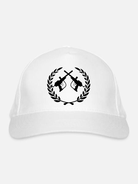 Deux pistolets de paintball croisés dans une couronne de laurier - Casquette classique bio - blanc - Devant