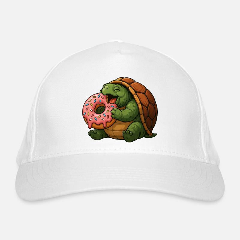 tortue mignonne avec beignet dessin animé dessert Fun Casquette classique bio