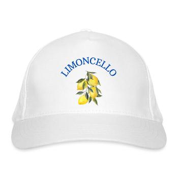 Limoncello – Zitronen am Zweig mit Schriftzug - Bio-Baseballkappe - Weiß - Vorne