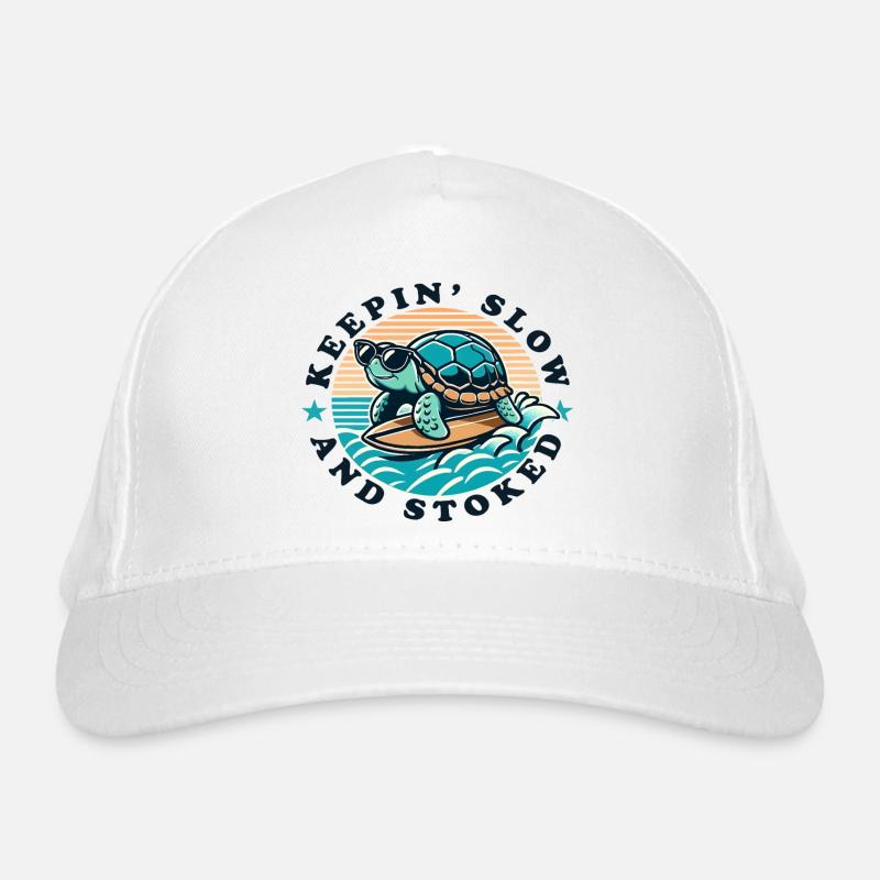 Surfing Turtle Keepin Slow and Stoked Organic Baseball Cap