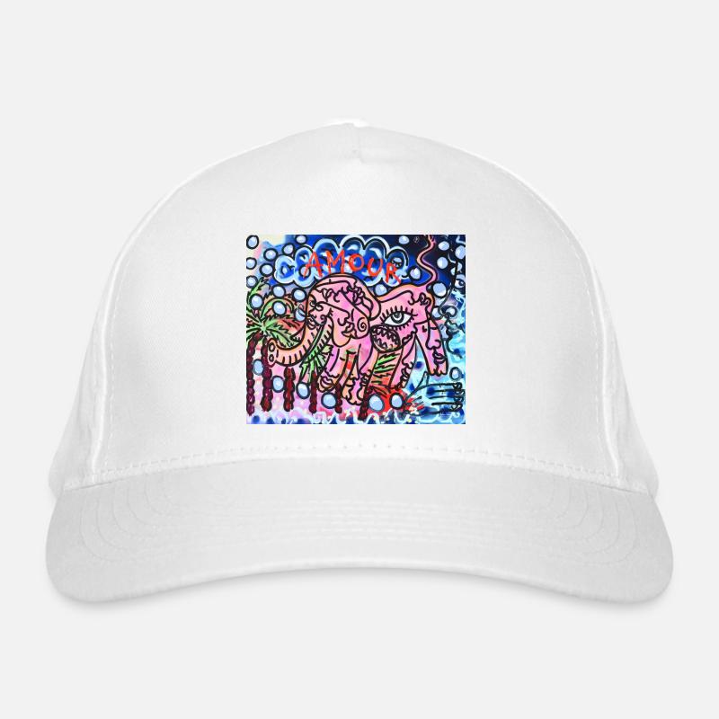 Pink elephant "Love" Organic Baseball Cap