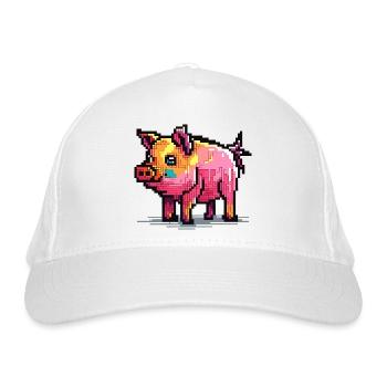 Schwein in 8 Bit und mit Pixeln - Bio-Baseballkappe - Weiß - Vorne