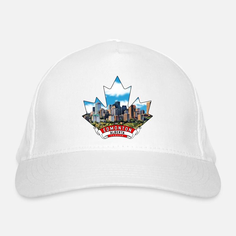Edmonton, Alberta Canada Maple Leaf - Organic Baseball Cap - white