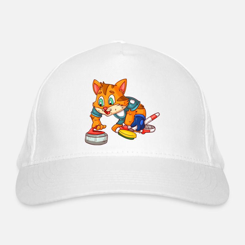 Curling player cat Organic Baseball Cap