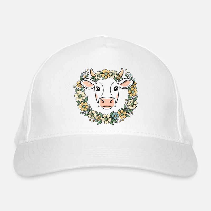 Kuh Blumenkranz Boho Frühling Vektor Bio-Baseballkappe