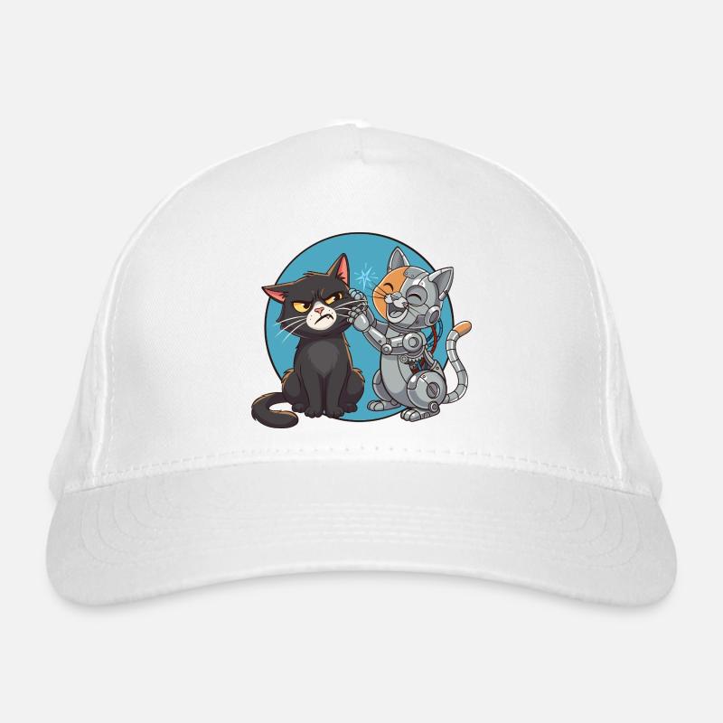 Curious cat and robot - Organic Baseball Cap - white