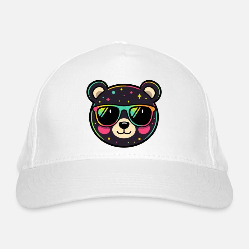 Polychromer Neon-Panda mit Brille Bio-Baseballkappe