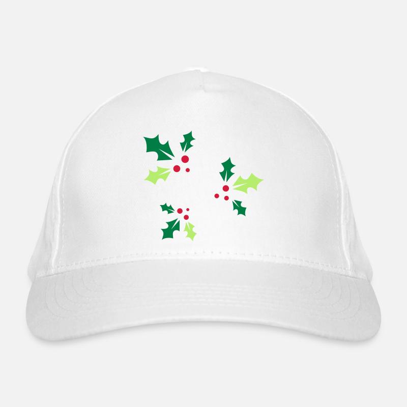 three holly branches with three red berries Organic Baseball Cap