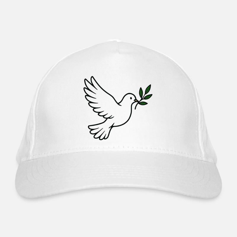 Taube mit Olivenzweig im Dunkelstil - Bio-Baseballkappe - Weiß