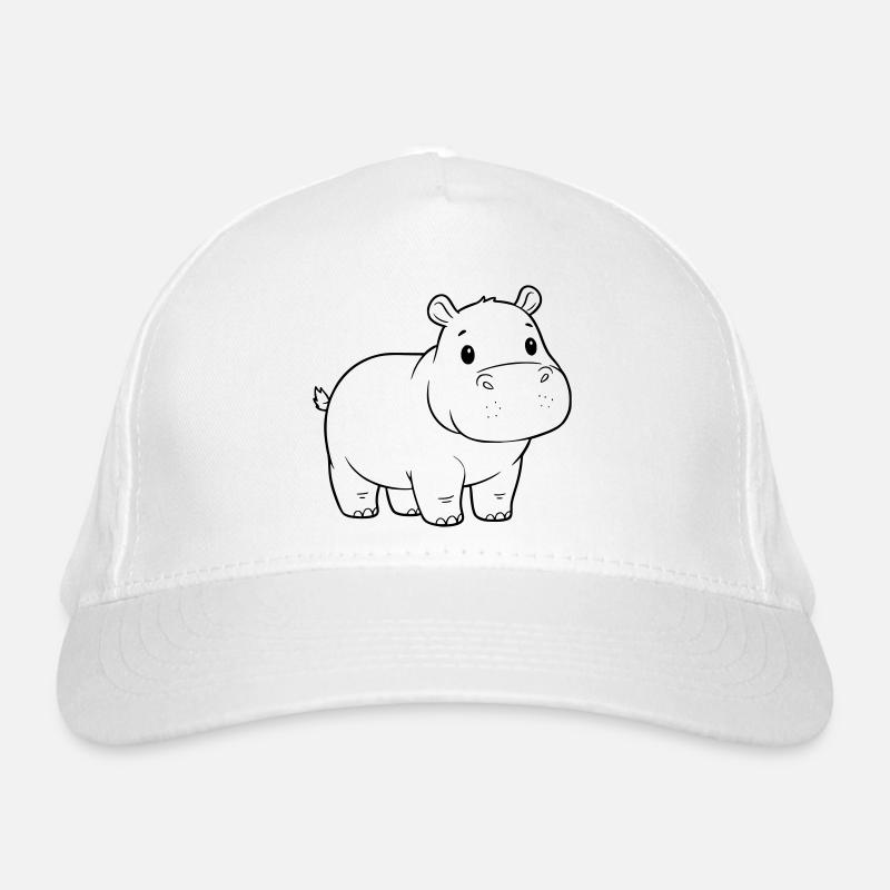 Cute Baby Hippo Comic Outline Organic Baseball Cap