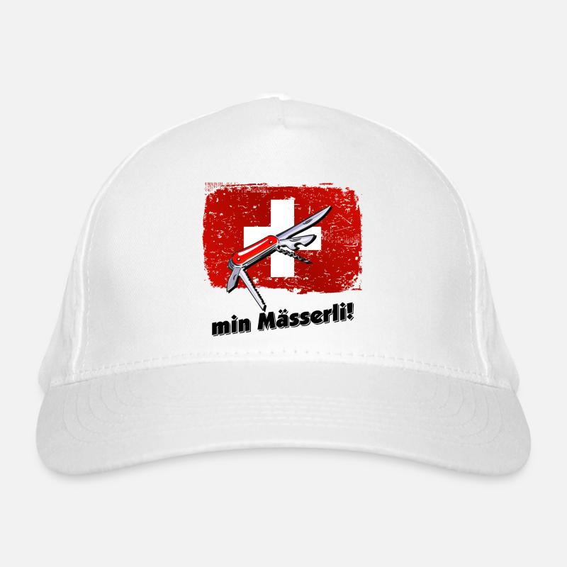 min Mässerli - mein Taschenmesser - Swiss, Schweiz - Bio-Baseballkappe - Weiß