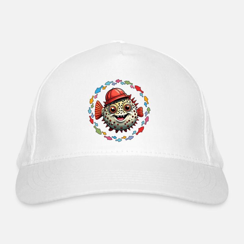 Puffer fish with red baseball cap and colorful fish Organic Baseball Cap