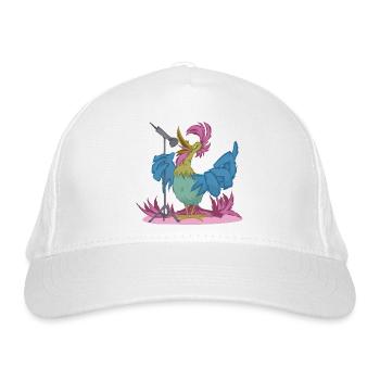 Bremen Town Musicians: Rooster at the Mic – Showtime! - Organic Baseball Cap - white - Front