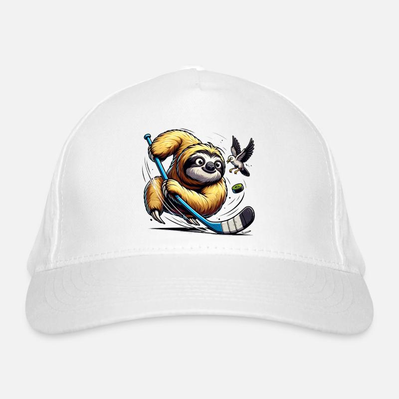 Faultier Eishockey Spieler Mit Schlaeger Und Puck Organic Baseball Cap