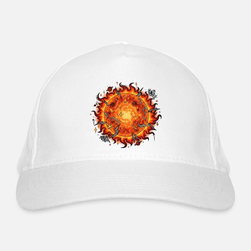 Flaming Sun Ball Explosion - Organic Baseball Cap - white