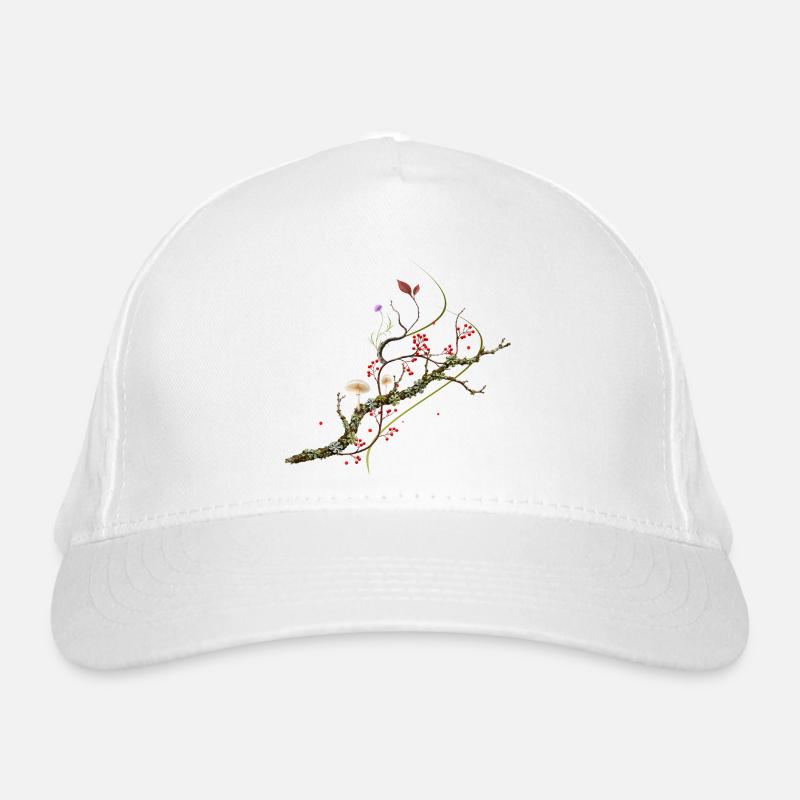 Conception forestière de champignons en porcelaine sur branche de lichen Casquette classique bio
