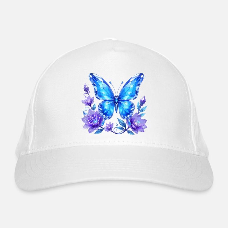 Blauer Kristallschmetterling mit Blumen Bio-Baseballkappe