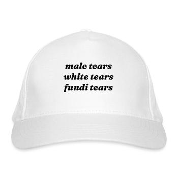 Male Tears, White Tears, Fundi Tears – in schwarz - Bio-Baseballkappe - Weiß - Vorne