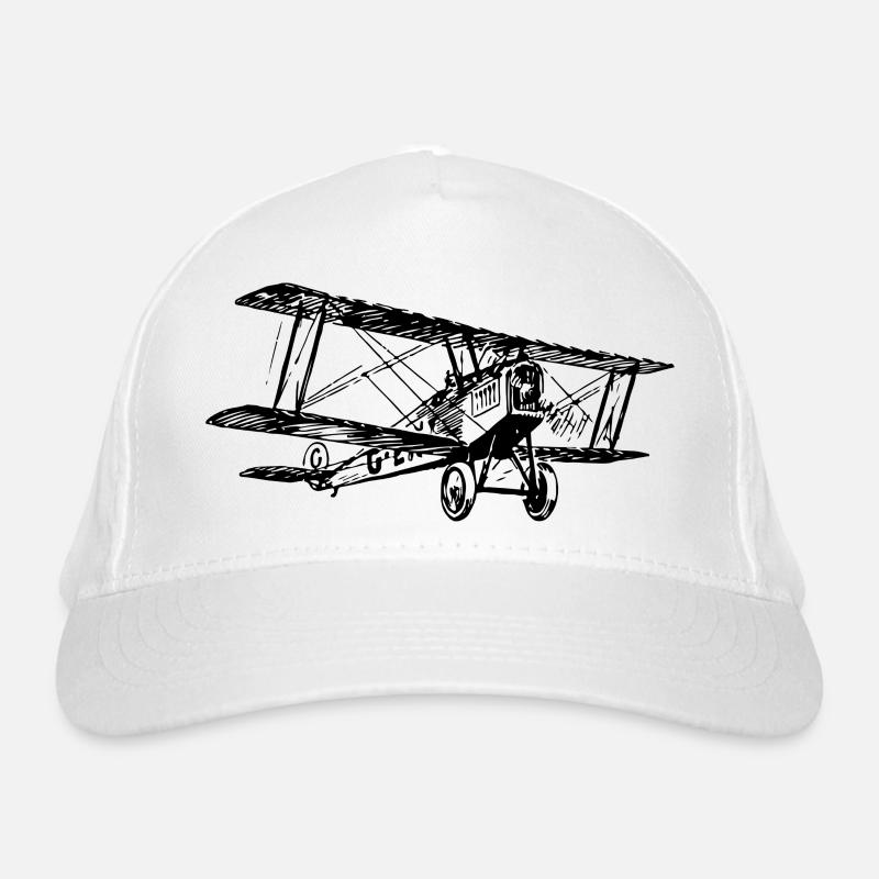 Doppeldecker Flugzeug schwarz weiß Geschenkidee Bio-Baseballkappe