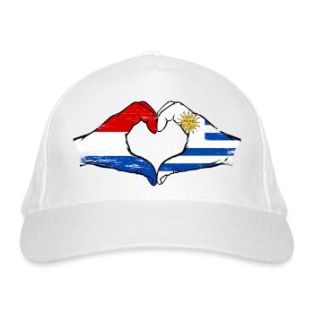 Holland Uruguay Flagge Hände Herzform used - Bio-Baseballkappe - Weiß - Vorne