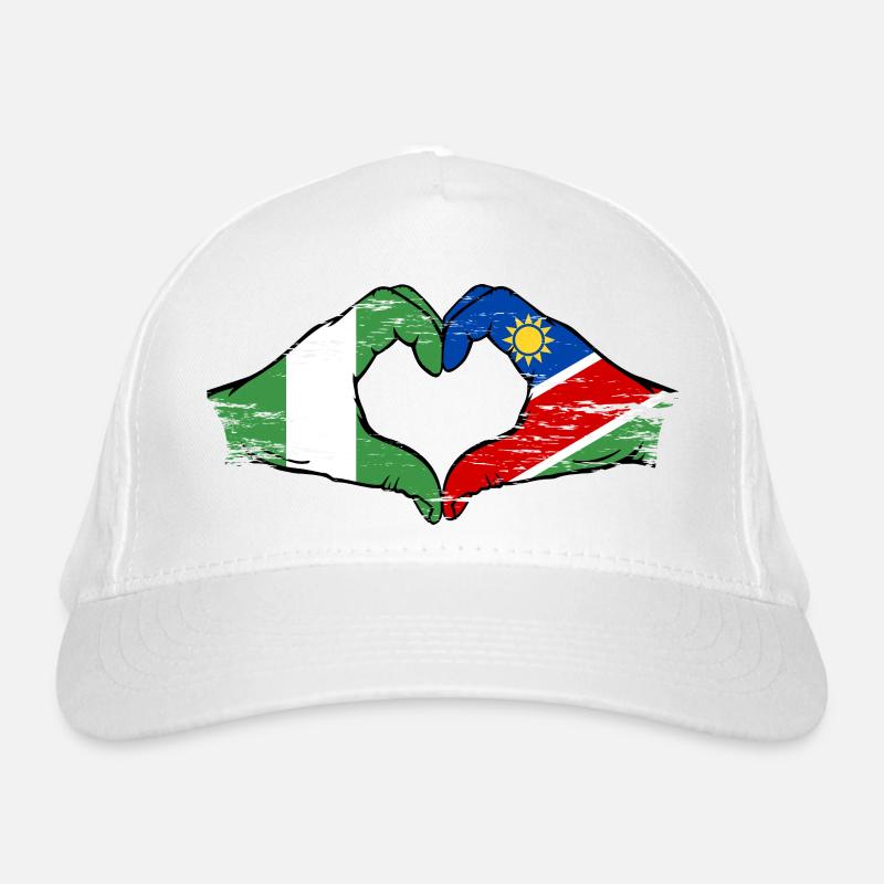 Nigeria Namibia Flag Hands Heart Shape Used Organic Baseball Cap