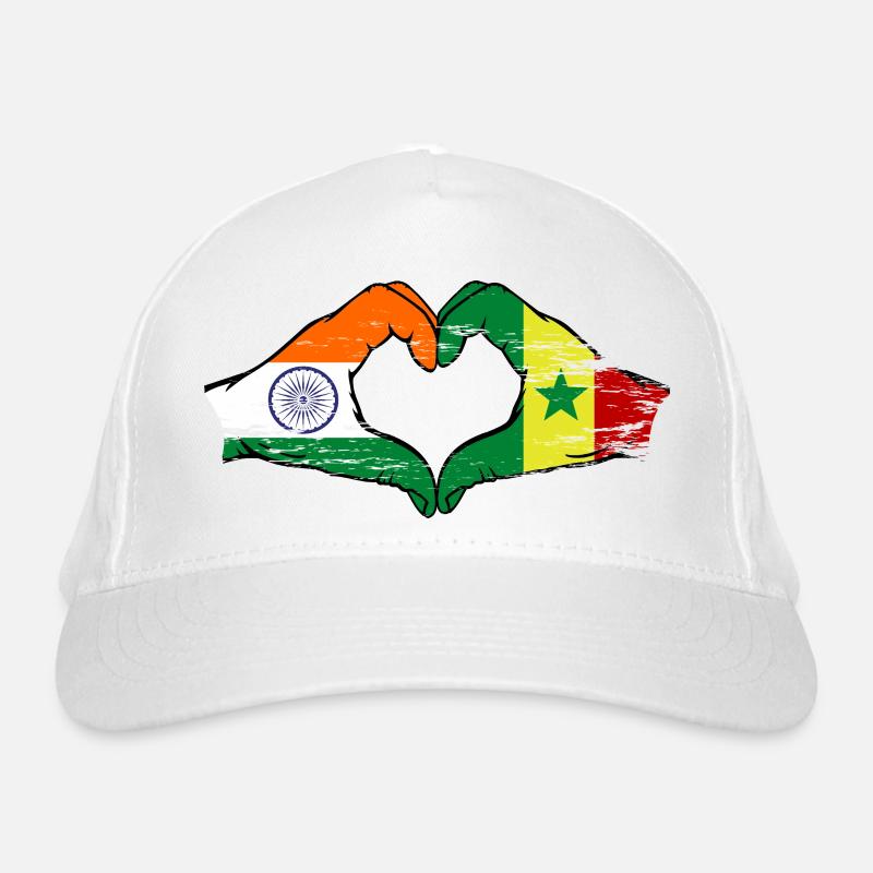 Inde Sénégal Drapeau Mains Coeur Forme Utilisé Casquette classique bio